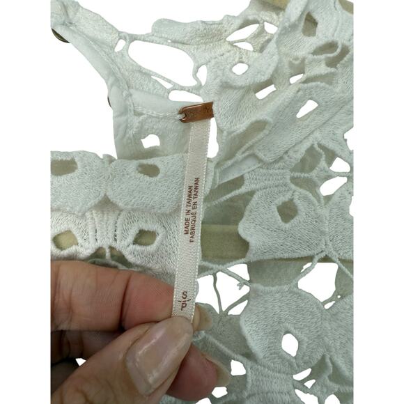 Free People Crochet Top Women S White Floral Boho Bell Sleeve Bohemian - Picture 5 of 7